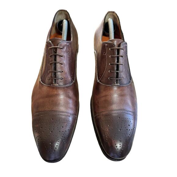 Santoni Stafford Cap Toe Oxford Dark Brown Preppy Minimalist Italy Made Size 9 - Picture 2 of 16
